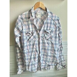 Abercrombie & Fitch Y2K Plaid Button Down Flannel Blue Pink Shirt Womens M